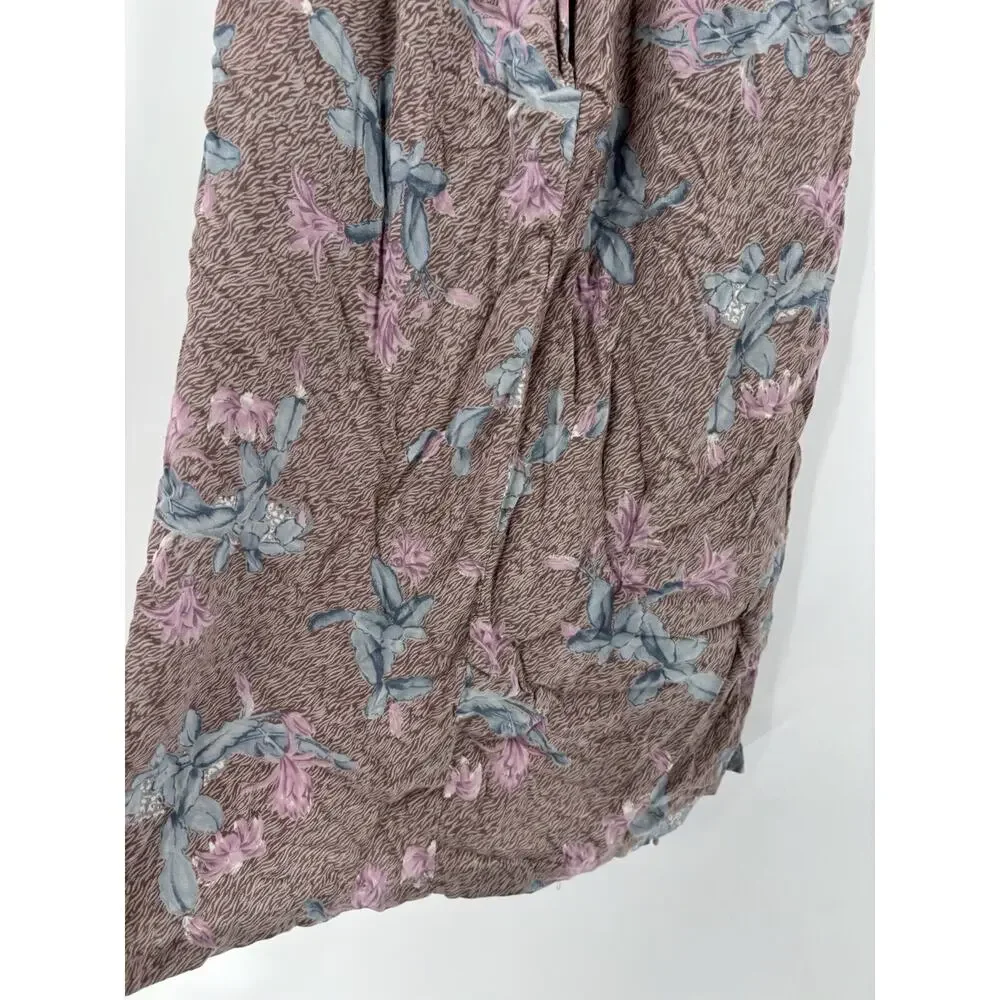 Ms Interpret Vintage Skirt Womens XS Pink Blue Floral Midi Pleated Pockets Zip